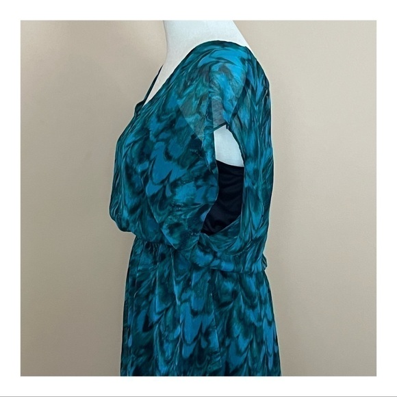 🤍 Peacock-Blue Special Occasion Dress w/ Feathery Pattern || Size Small - Picture 6 of 11